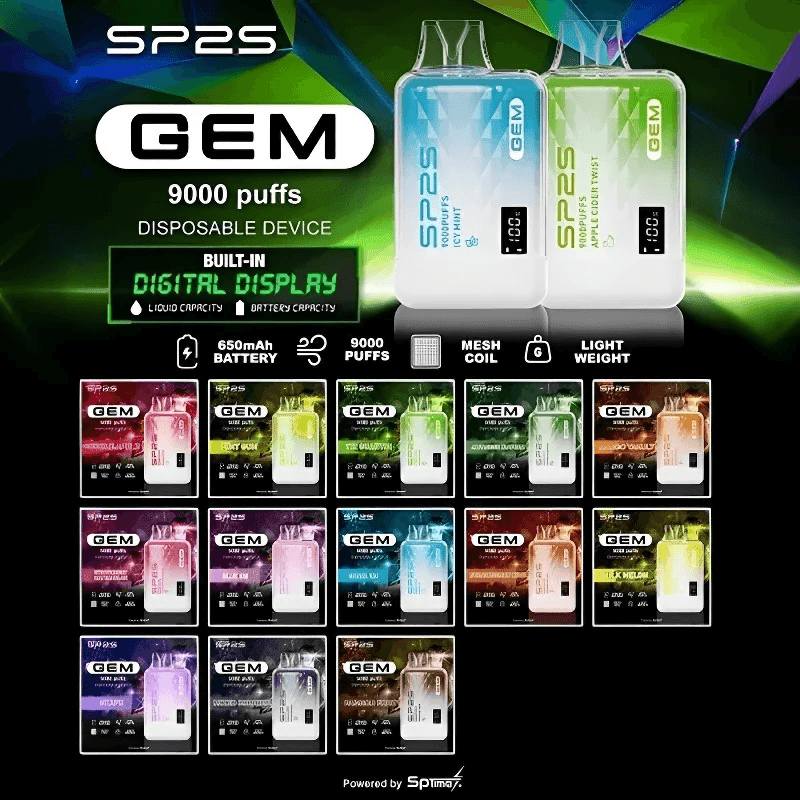 SP2S GEM 9000口拋棄式電子煙|雙螢幕顯示・12ml大容量
